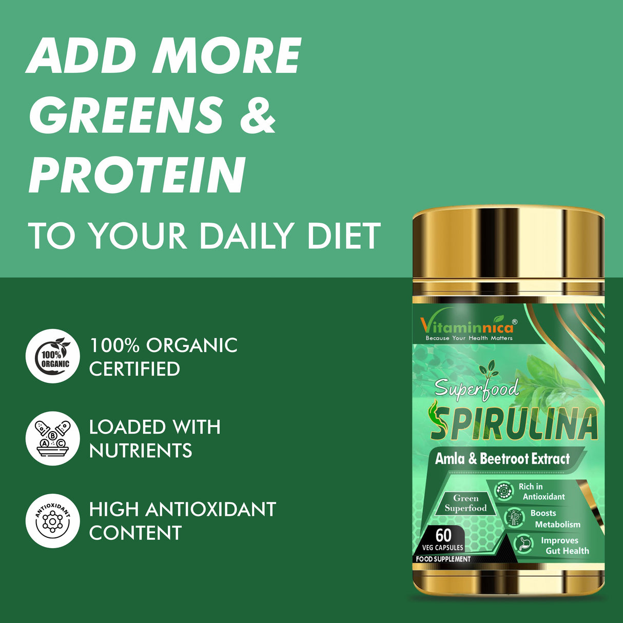 Vitaminnica Spirulina Super Green Foods – 60 Kapseln
