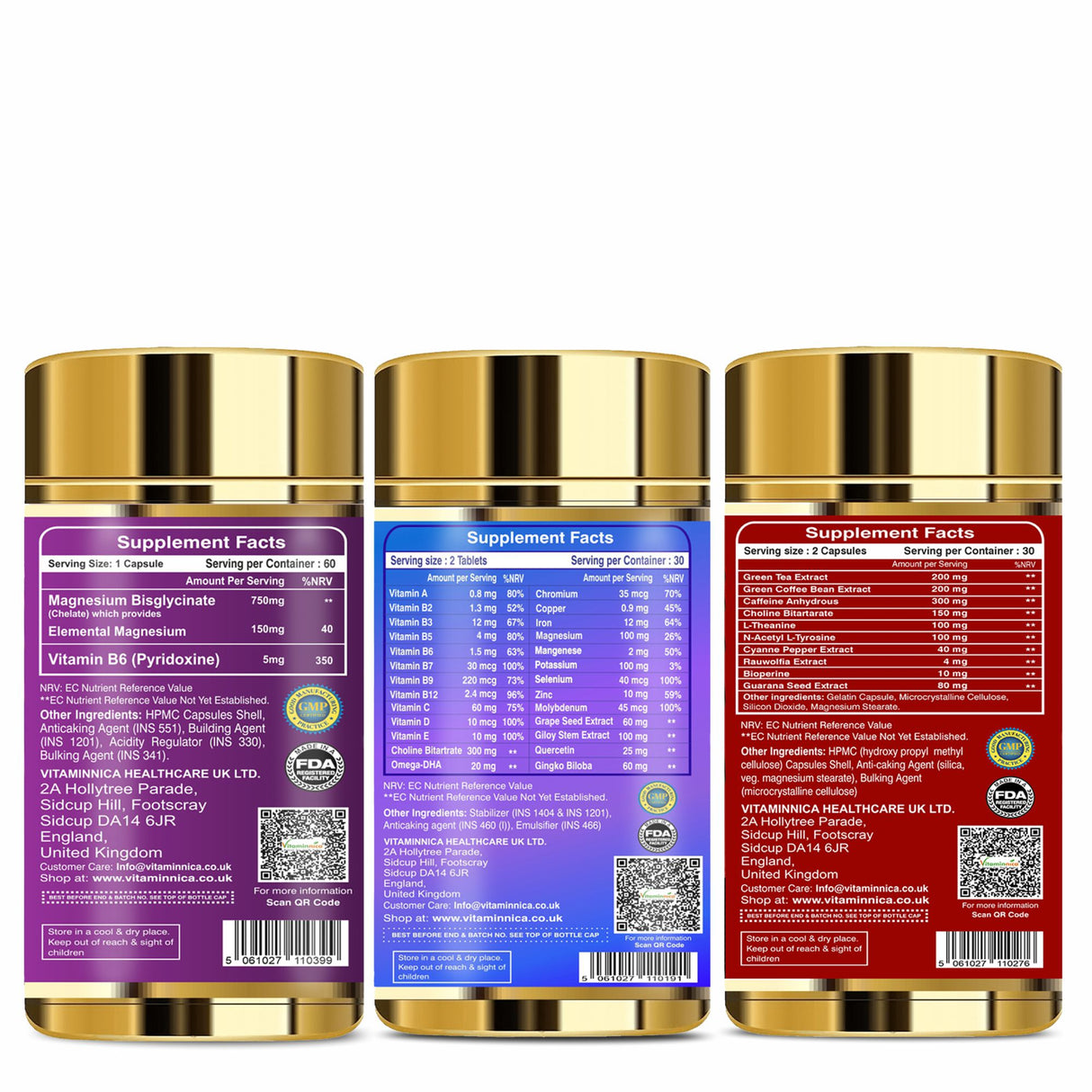 Vitaminnica Magnesium Bisglycinate+ Multi Vita Men+ Vita Shred- Combo Pack| 180 Capsules